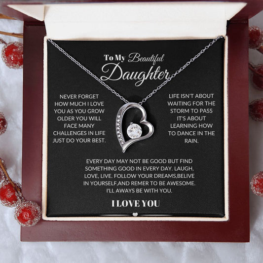 Life is about learning how to dance in the rain daughter gift necklace